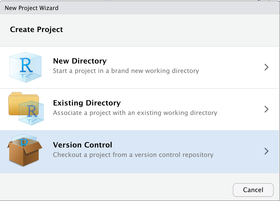 In the New Project Wizard, create a project with Version Control