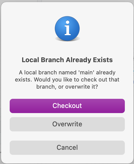 Overwrite the local 'main' branch with the new one