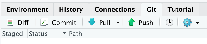 'push' and 'pull' arrows at the top of the Git pane