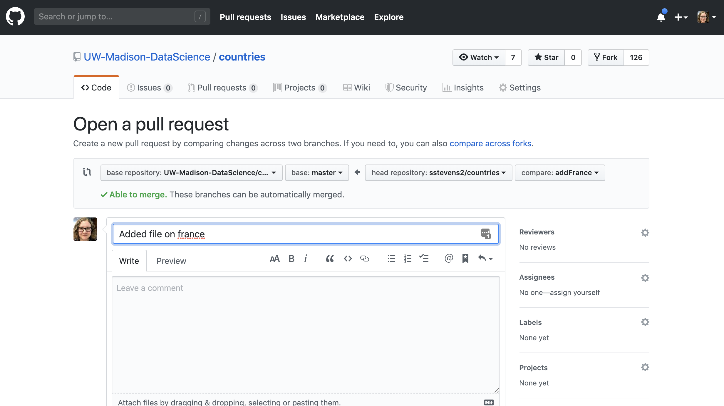 Making pull request in github